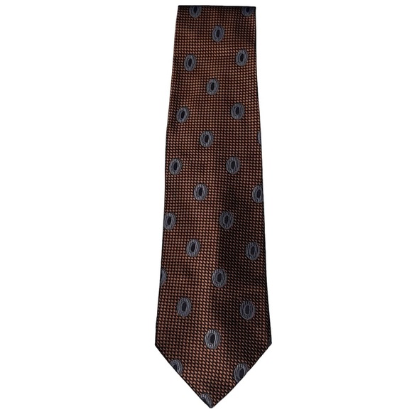 Pierre Balmain Rust Orange Printed Silk Neck Tie - Picture 1 of 5